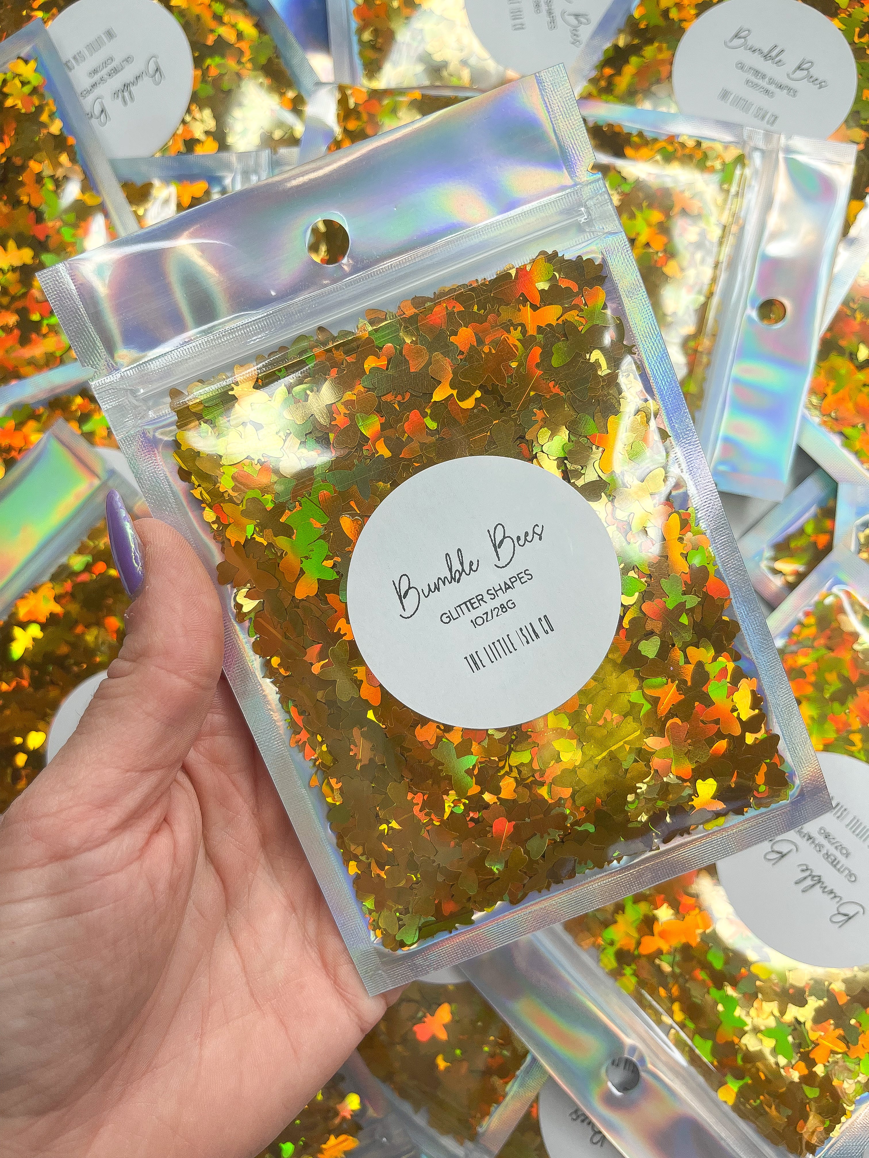 Bumble Bee Glitter Shapes - Holographic Gold - 1oz/28g Pack