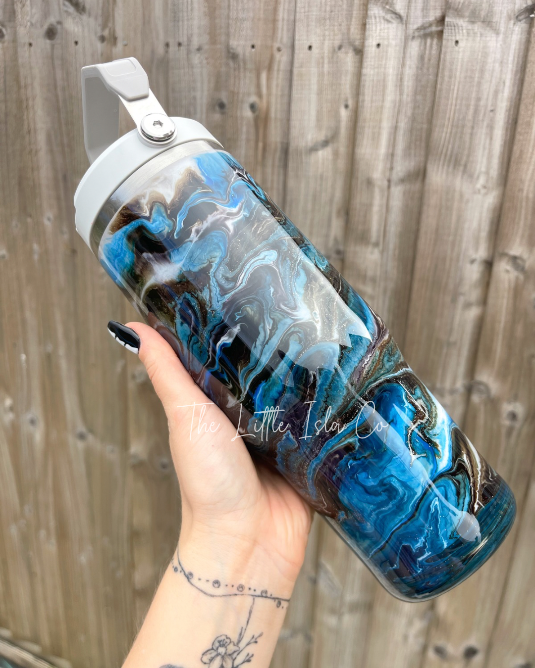 Blue & Earthy Tones Flip Straw Tumbler - Apex Cure Pro Resin Swirl Tumbler