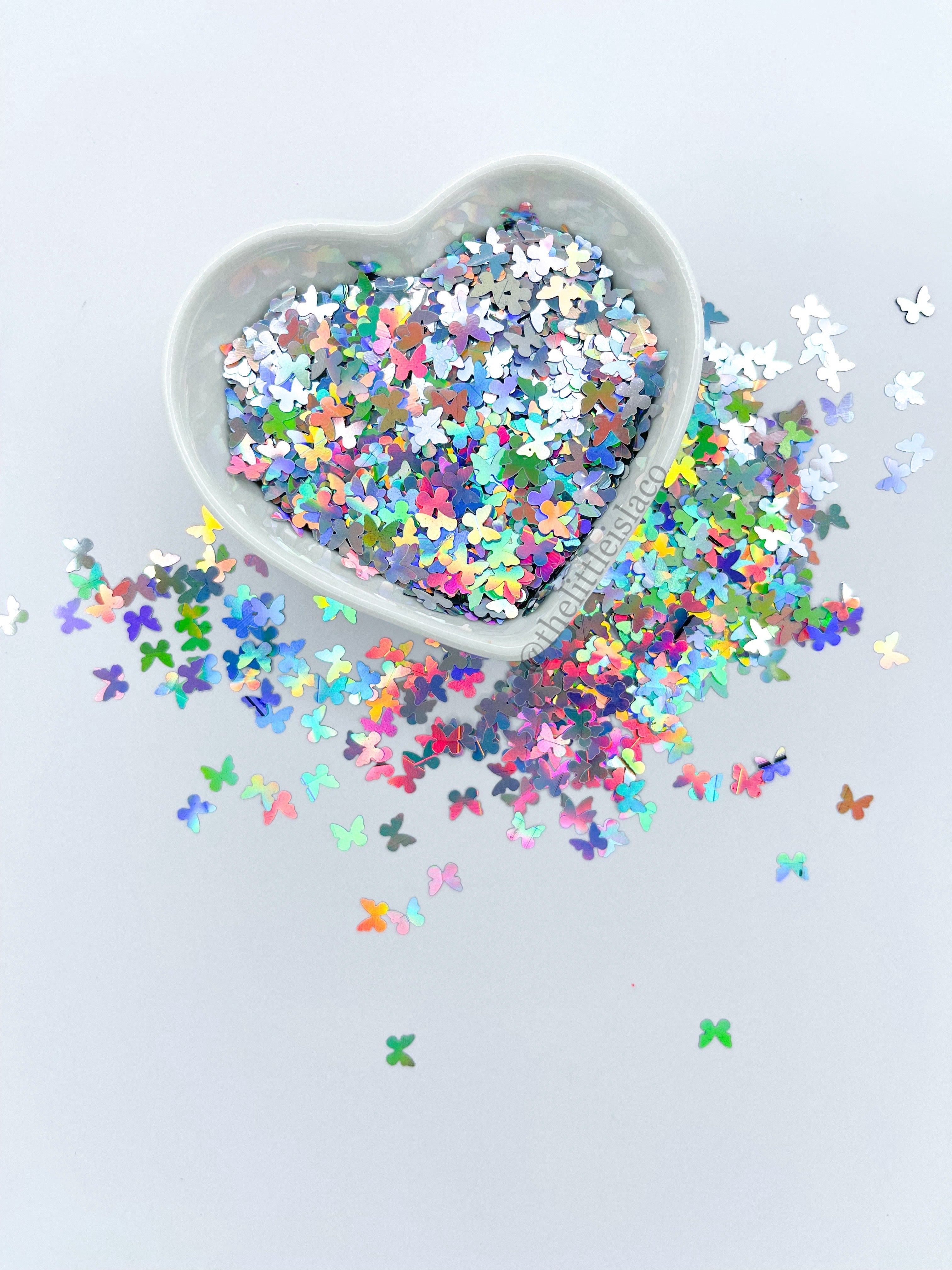 Holographic Rainbow Silver Butterfly Glitter Shapes - 5mm, 1oz/28g Pack