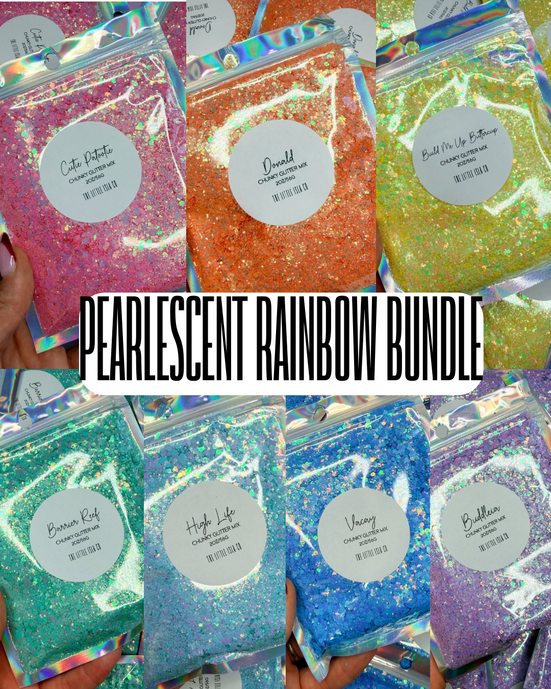 Pearlescent Rainbow Chunky Glitter Bundle - 7x 2oz/56g Packs