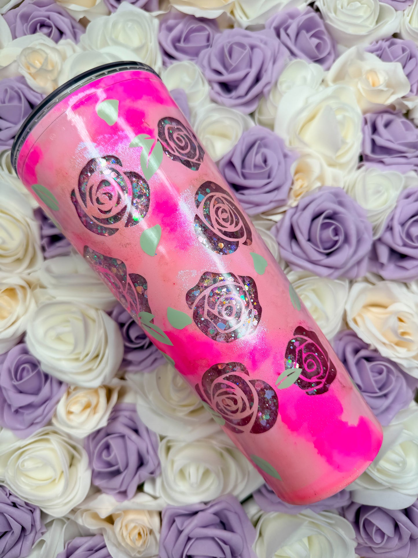 Alcohol Ink Peony Peekaboo Snowglobe Tumbler