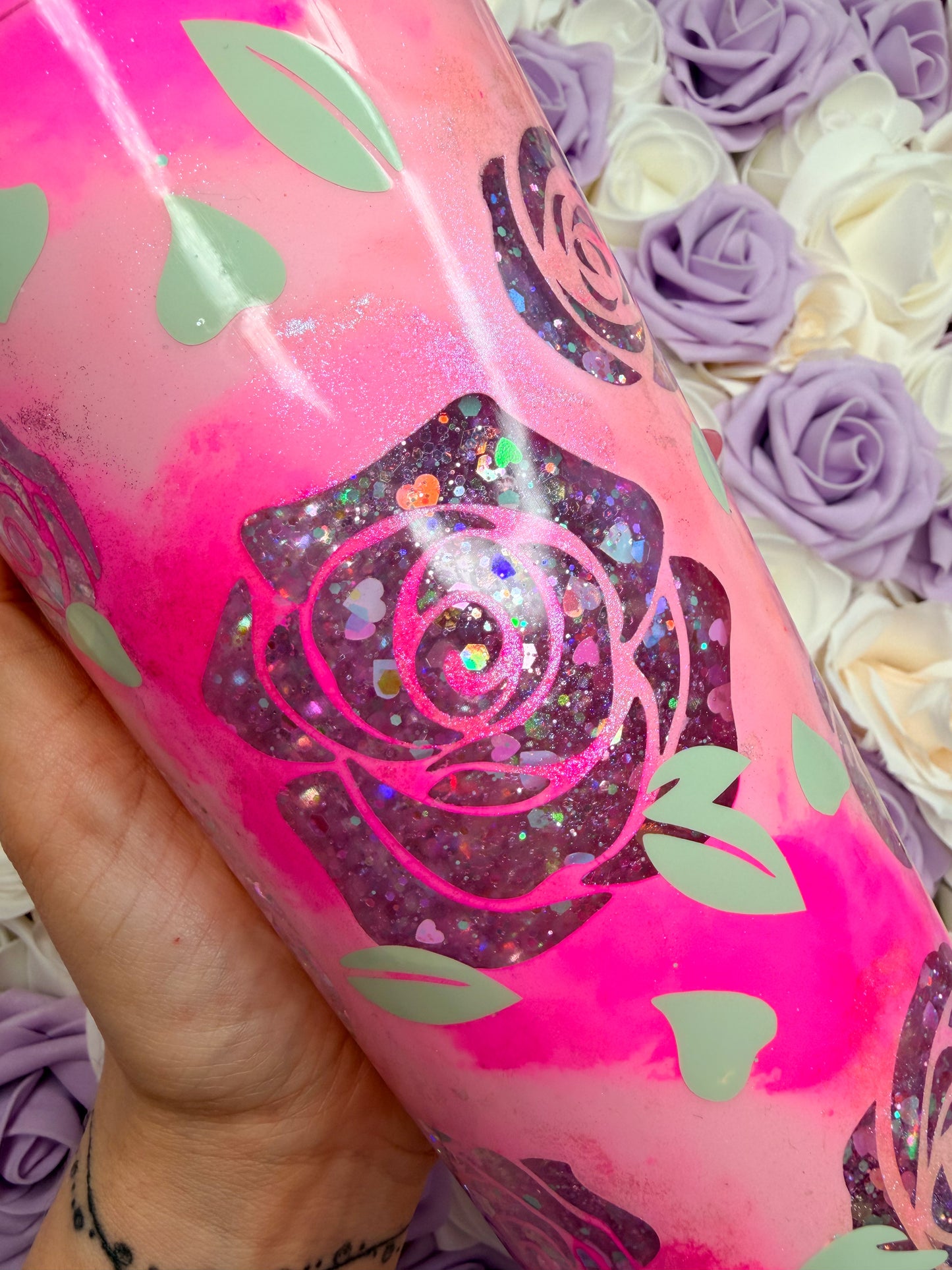 Alcohol Ink Peony Peekaboo Snowglobe Tumbler