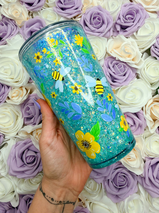 Bees & Flowers 16oz Snowglobe Tumbler