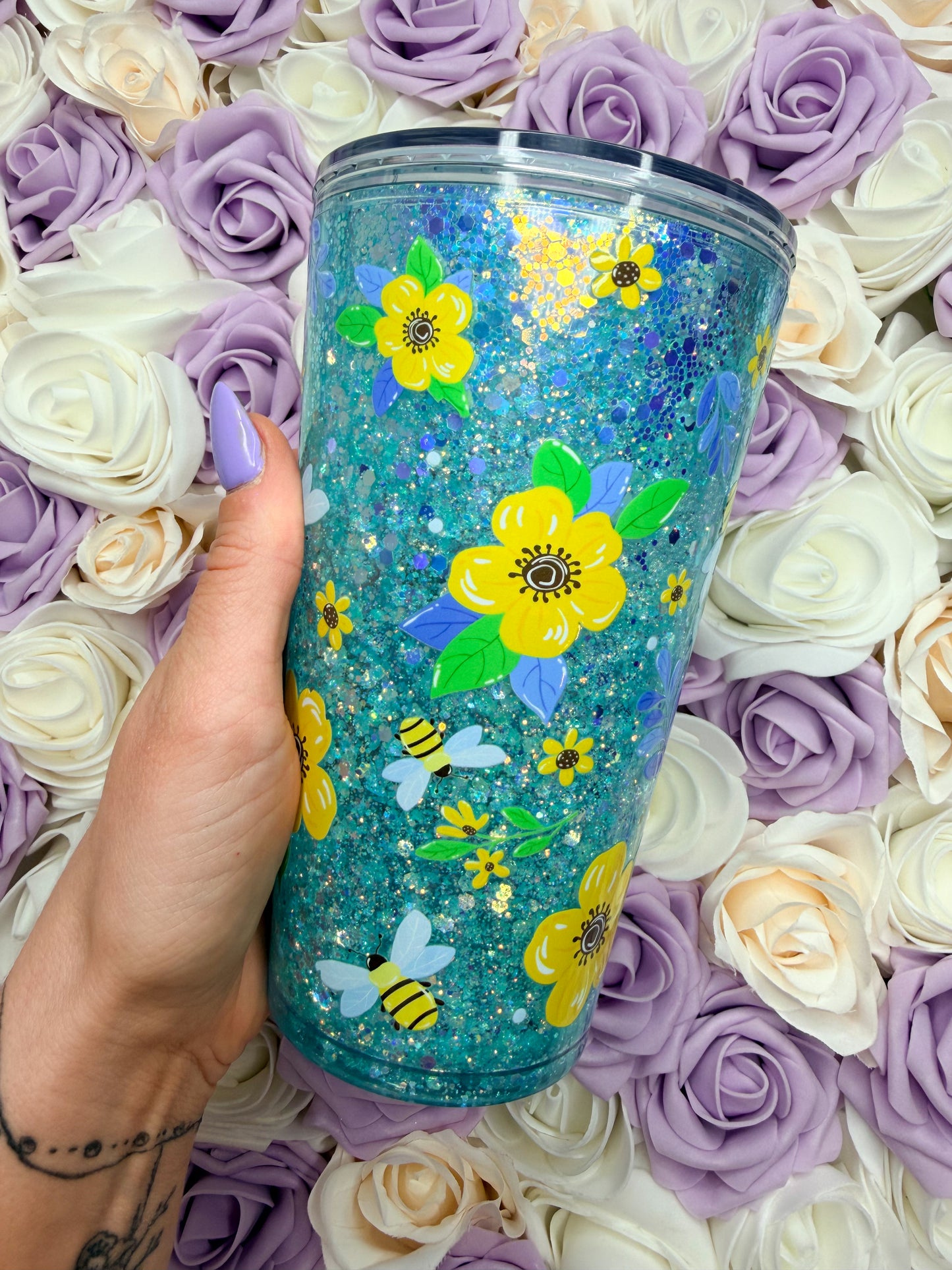Bees & Flowers 16oz Snowglobe Tumbler