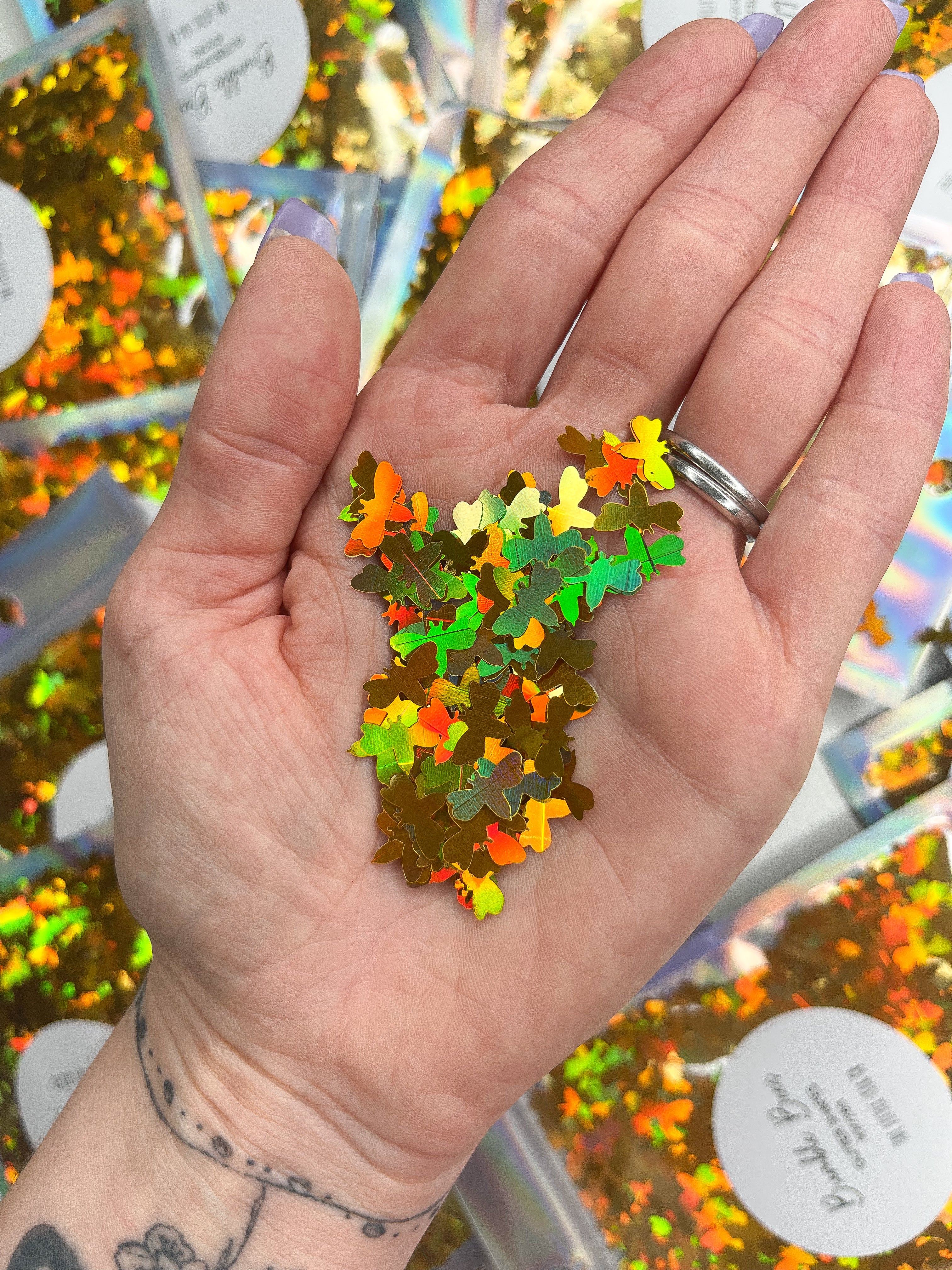 Bumble Bee Glitter Shapes - Holographic Gold - 1oz/28g Pack