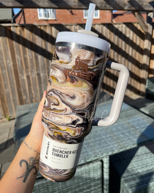 Brown & Gold Resin Swirl Tumbler