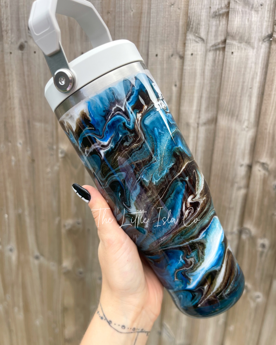 Blue & Earthy Tones Flip Straw Tumbler - Apex Cure Pro Resin Swirl Tumbler