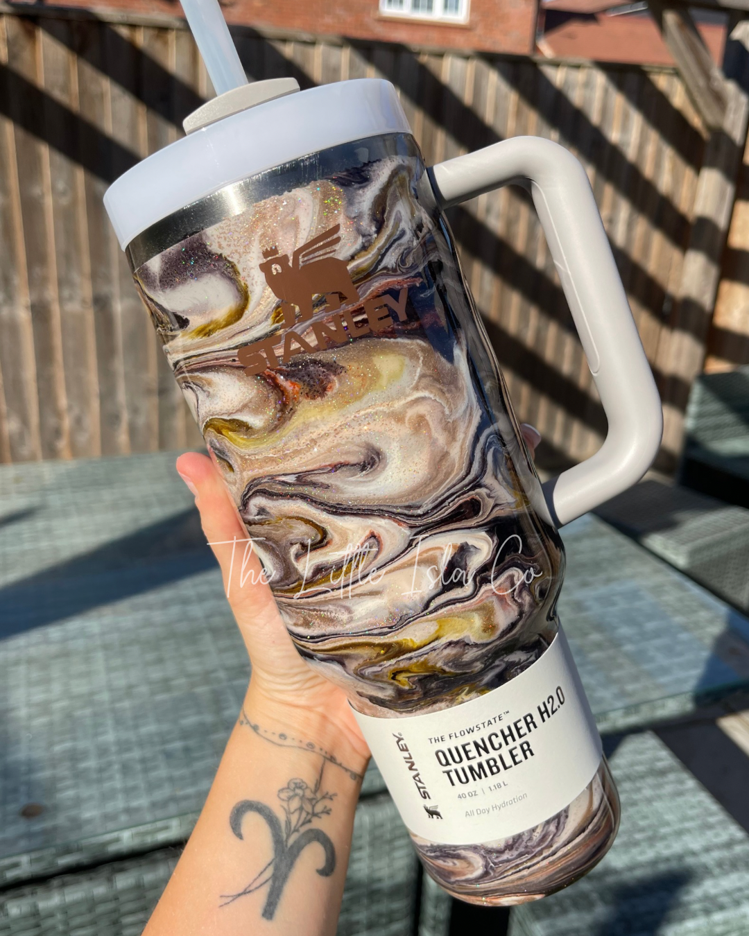 Brown & Gold Resin Swirl Tumbler