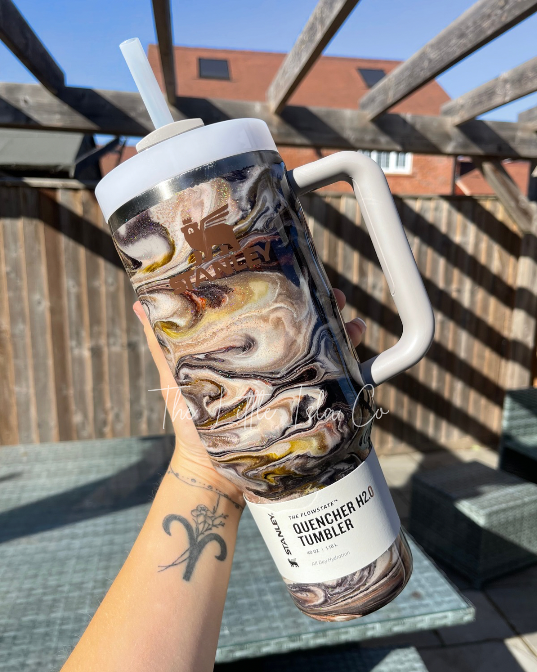 Brown & Gold Resin Swirl Tumbler