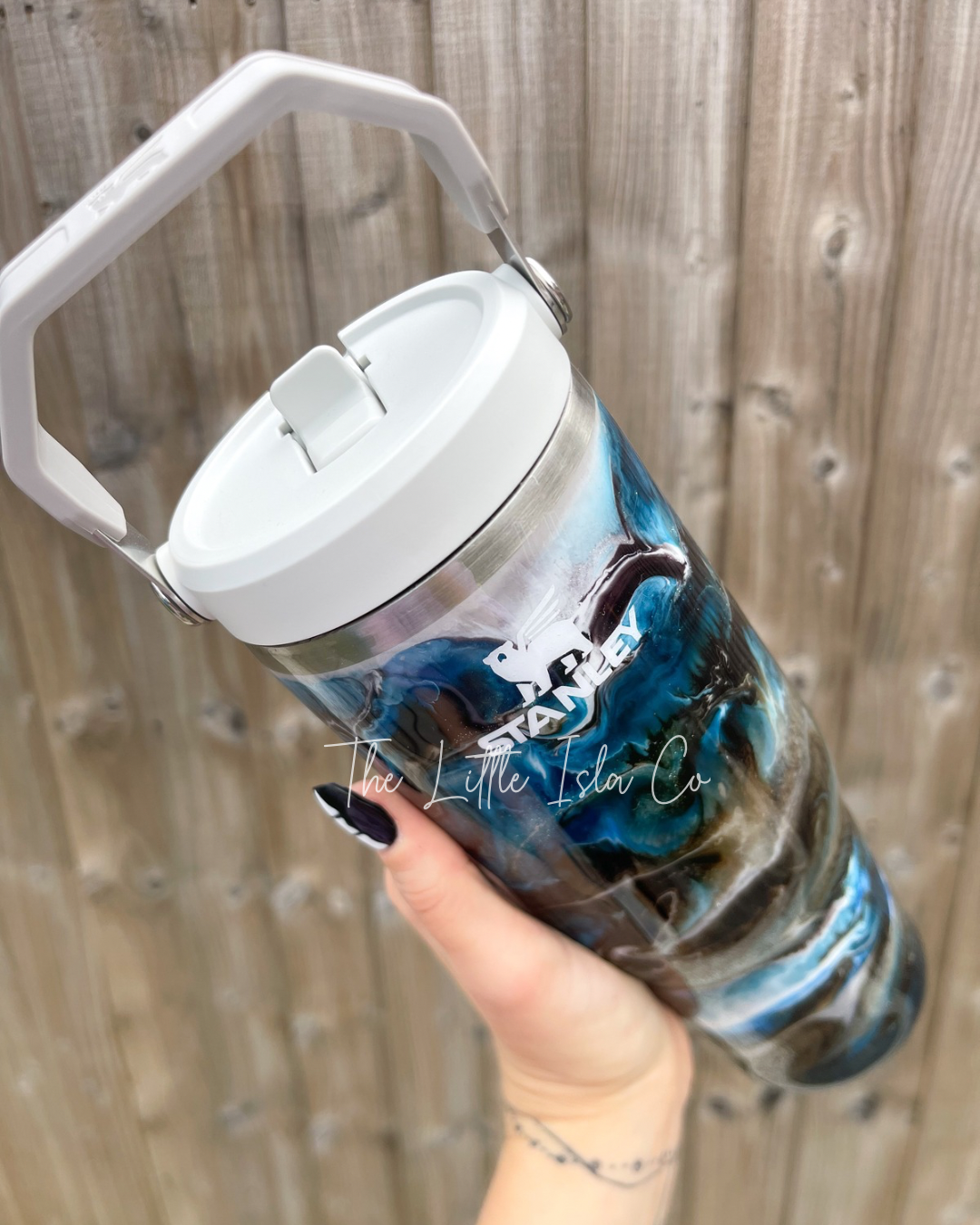 Blue & Earthy Tones Flip Straw Tumbler - Apex Cure Pro Resin Swirl Tumbler