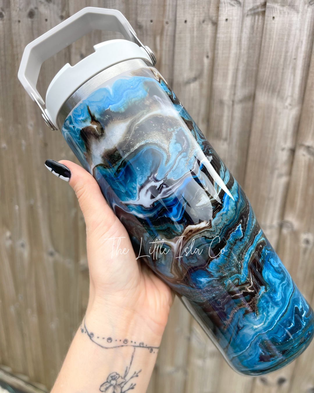 Blue & Earthy Tones Flip Straw Tumbler - Apex Cure Pro Resin Swirl Tumbler