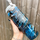 Blue & Earthy Tones Flip Straw Tumbler - Apex Cure Pro Resin Swirl Tumbler