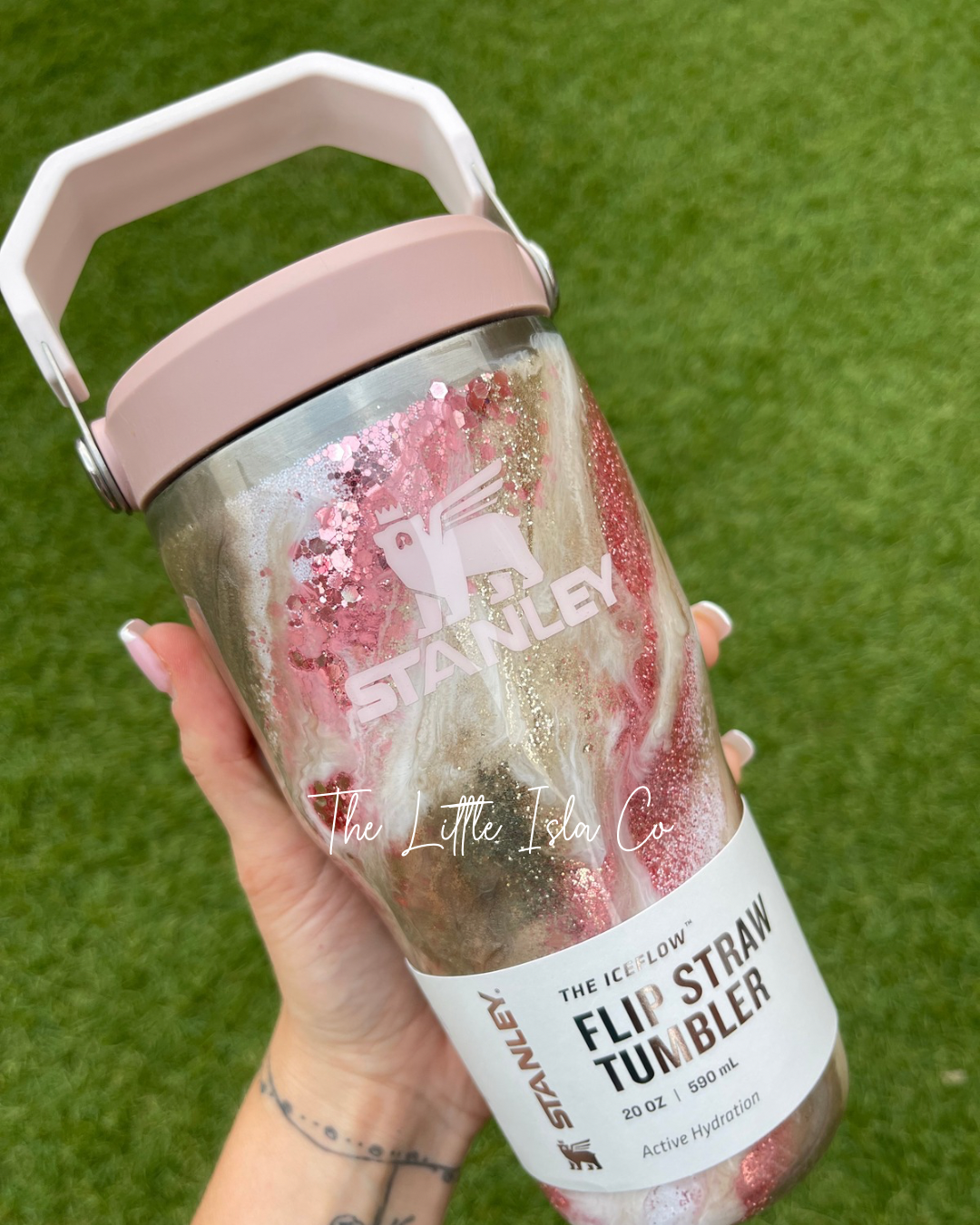 Rose Quartz 20oz Quencher Tumbler with Milky Way Design
