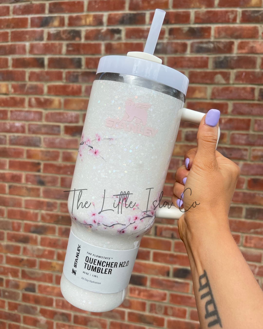Custom Cherry Blossom Glitter Tumbler - 40oz Quencher (MADE TO ORDER)