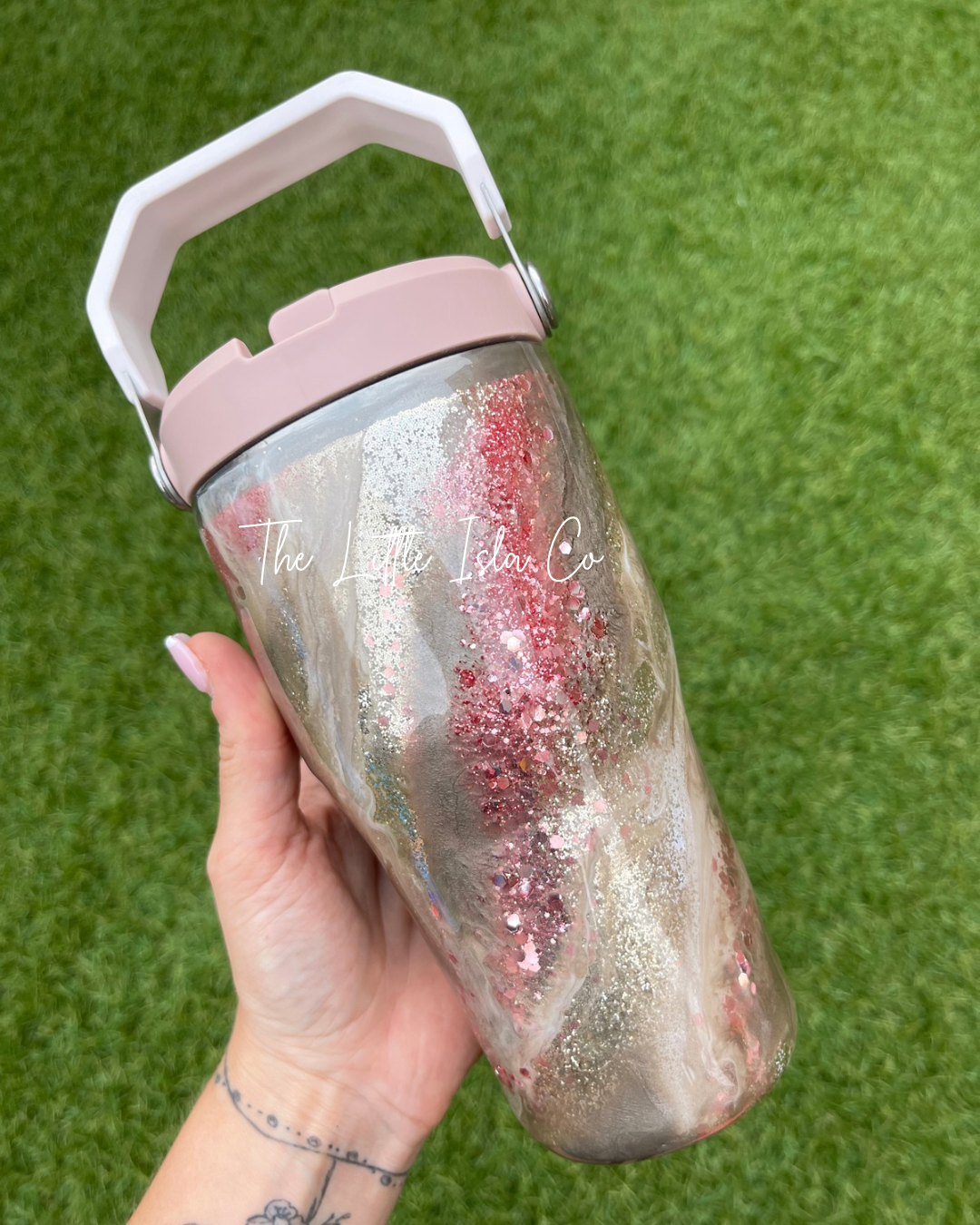 Rose Quartz 20oz Quencher Tumbler with Milky Way Design