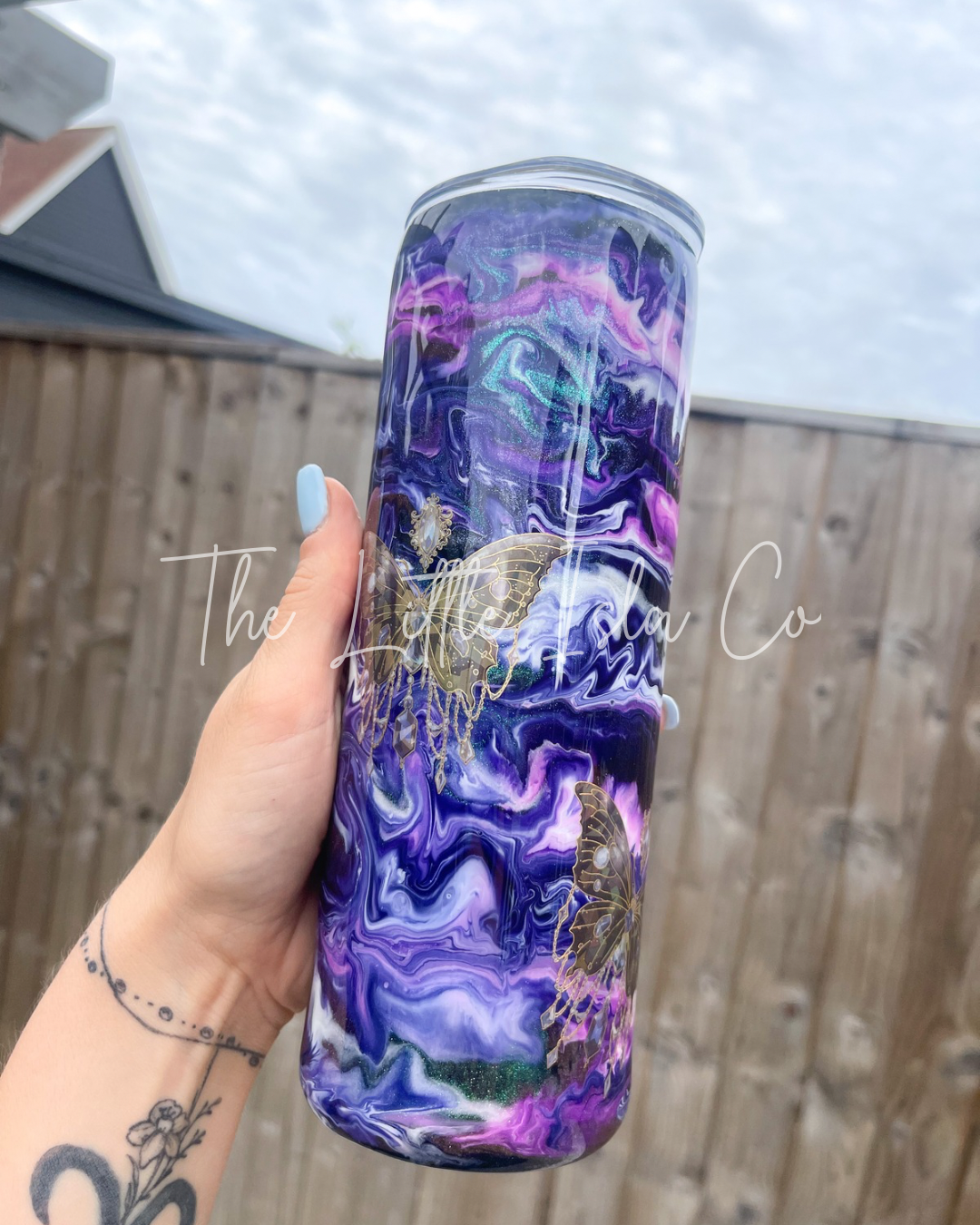 Dark Butterflies Resin Swirl Tumbler - 20oz Stainless Steel