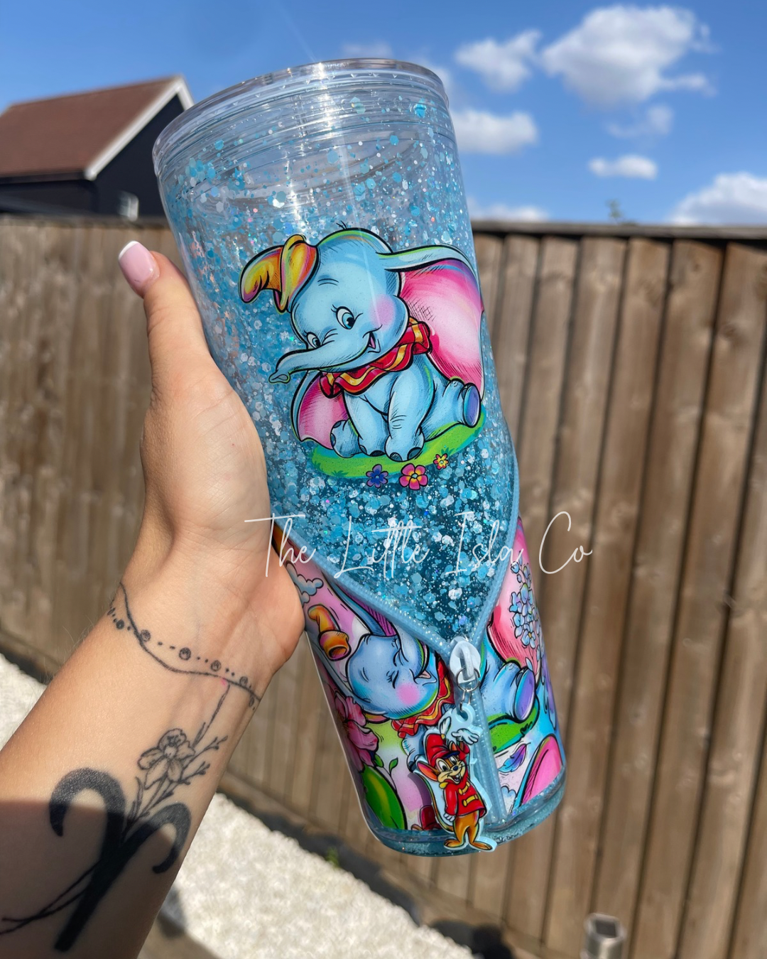 Cute Elephant Zipper Snowglobe Tumbler - 24oz WITH EPOXY TOPCOAT