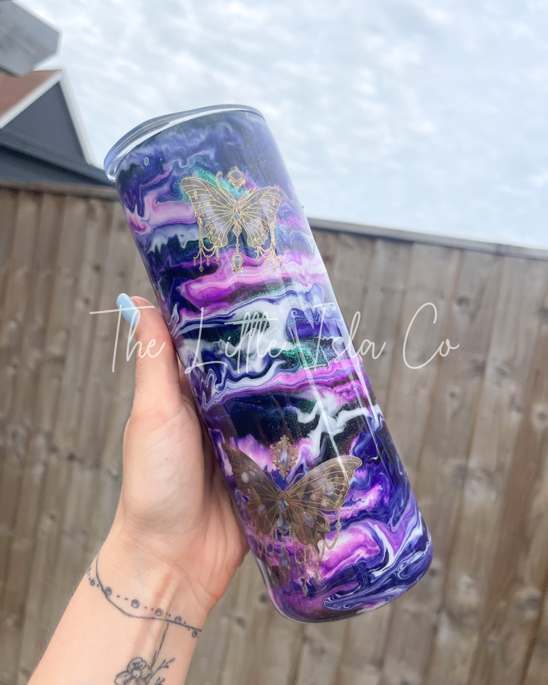 Dark Butterflies Resin Swirl Tumbler - 20oz Stainless Steel