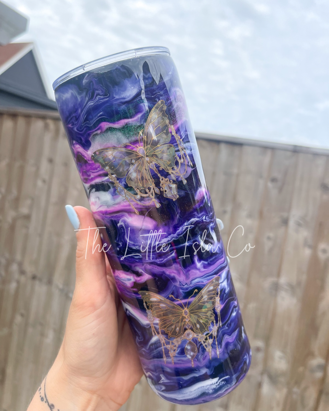 Dark Butterflies Resin Swirl Tumbler - 20oz Stainless Steel
