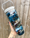 Blue & Earthy Tones Flip Straw Tumbler - Apex Cure Pro Resin Swirl Tumbler