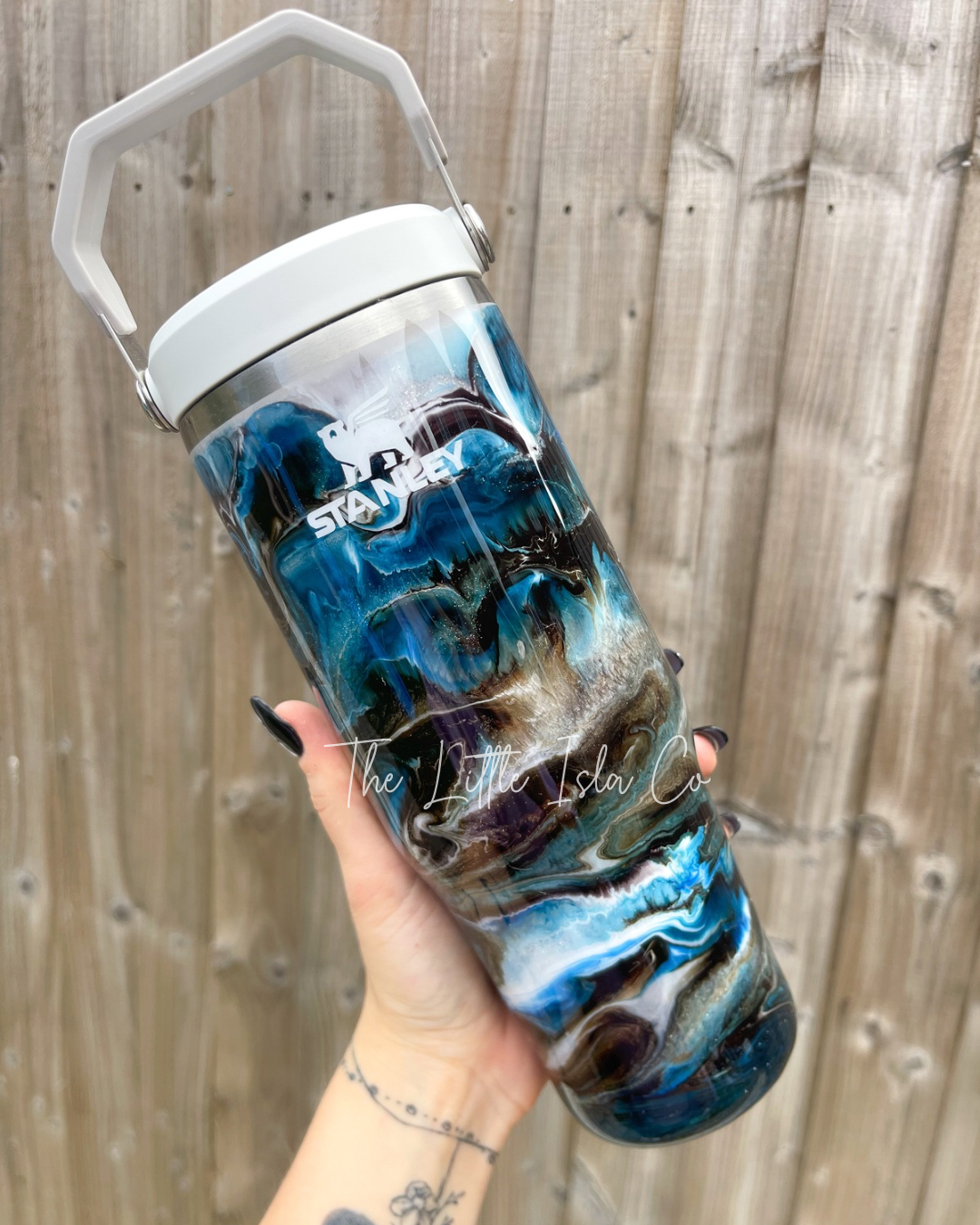 Blue & Earthy Tones Flip Straw Tumbler - Apex Cure Pro Resin Swirl Tumbler