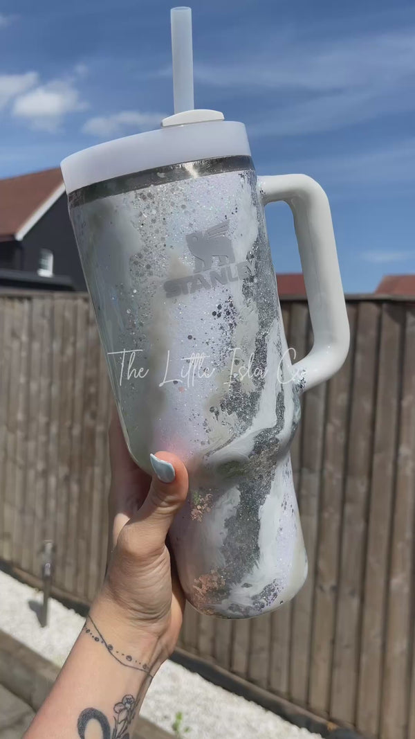 White Marble Milky Way Glitter Tumbler - 40oz Quencher (READ DESCRIPTION)