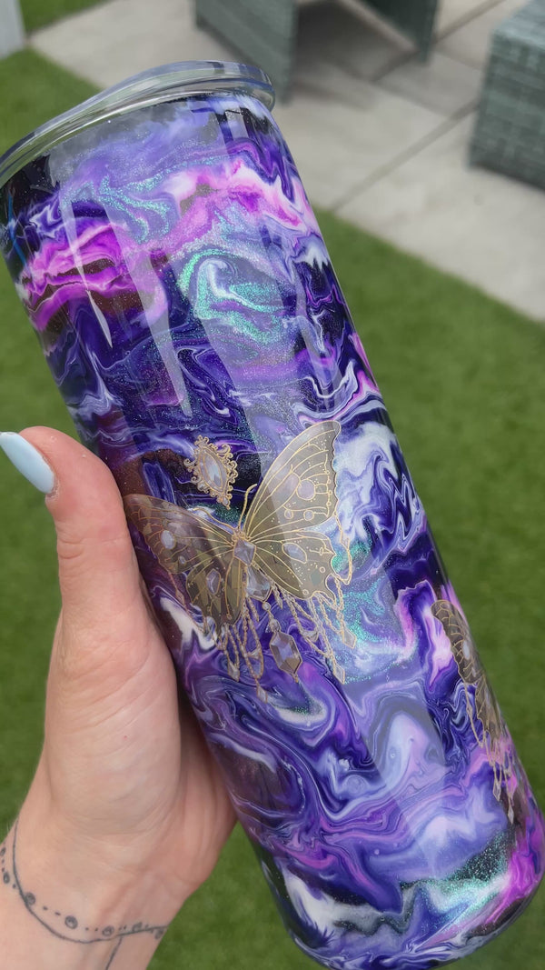 Dark Butterflies Resin Swirl Tumbler - 20oz Stainless Steel